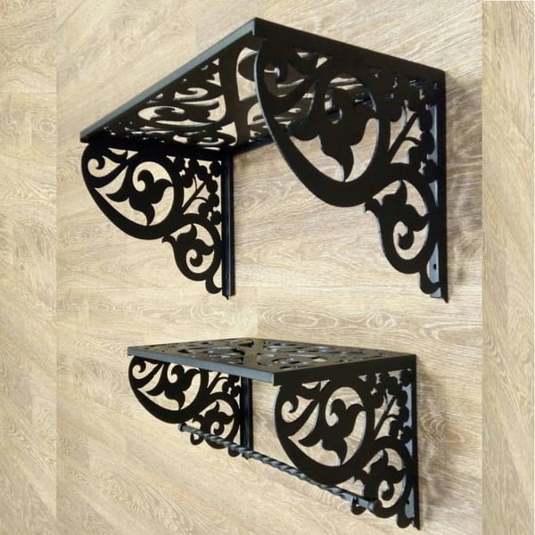 Laser Cut Wall Shelf with Floral Pattern DXF File