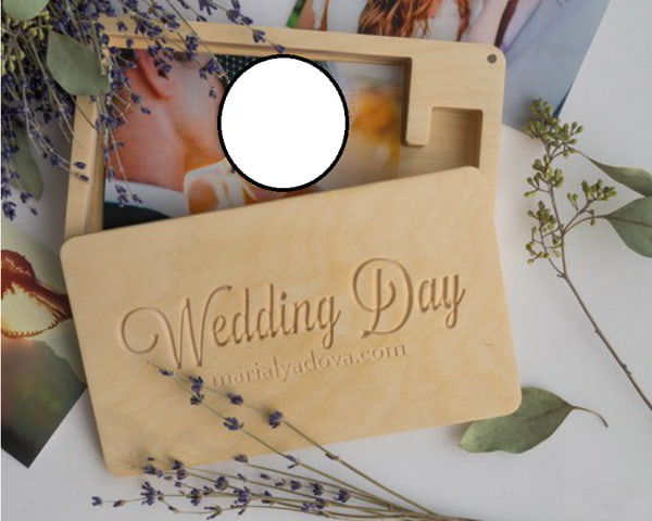 Laser Cut Wedding Gift Box for a USB Drive with Couple Photo Frame CDR File