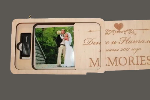 Laser Cut Wedding Gift Small Box Photo Frame with Flash Drive DXF File