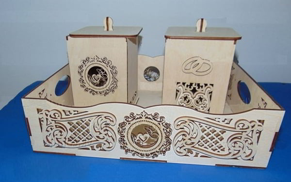 Laser Cut Wedding Tray with Box Heart Design CDR File