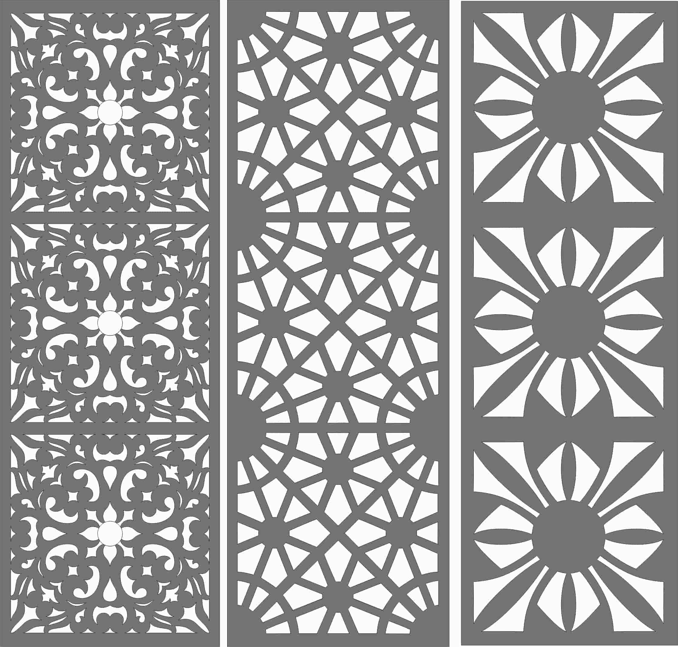 Laser Cut Window Screen Panel Floral Seamless Pattern DXF File