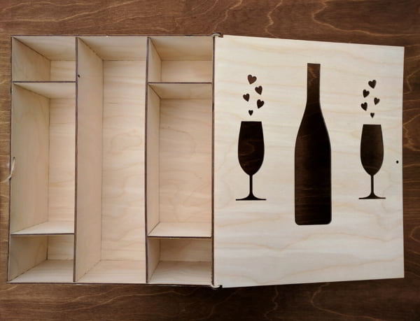 Laser Cut Wood Drink Bottle Box with Glass Storage CDR File