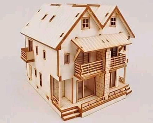Laser Cut Wood House Model CDR and DXF File