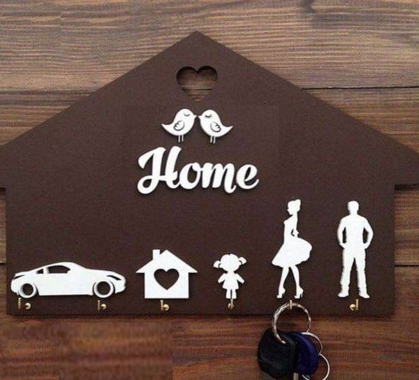 Laser Cut Wood Wall Home Key Holder layout CDR File
