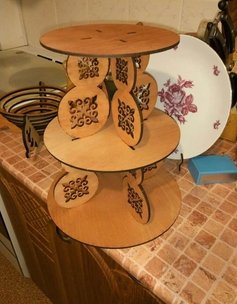 Laser Cut Wooden 3 Tiers Birthday Cake Stand CDR Vector File