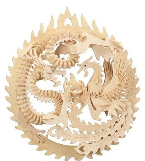 Laser Cut Wooden 3D Puzzle Dragon Decorative Layout CDR File