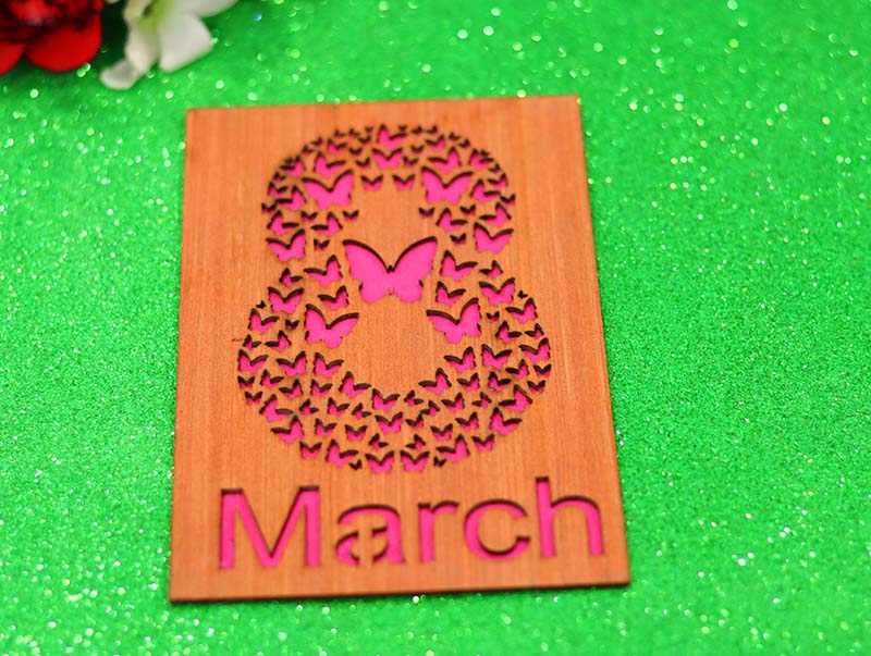 Laser Cut Wooden 8th March Gift Card Women’s Day Template Free Vector