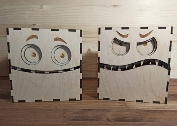 Laser Cut Wooden Angry and Smiley Face Box CDR File
