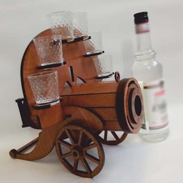 Laser Cut Wooden Antique Cannon Bottle Holder and Wine Glass SVG and CDR File
