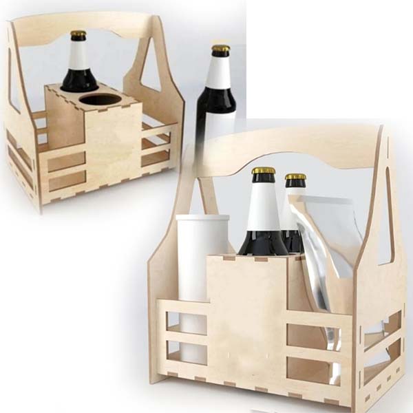 Laser Cut Wooden Basket Carrier for Bottle Vector File