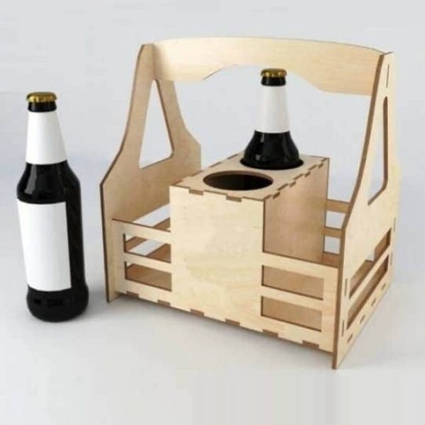 Laser Cut Wooden Basket Carrier for Bottle Layout Download Vector File