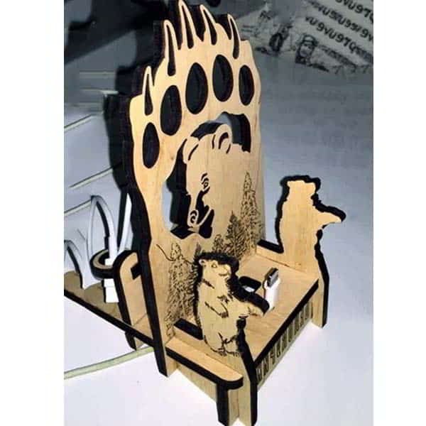 Laser Cut Wooden Bear Phone Stand Charging Station Plywood 6mm CDR Free Vector