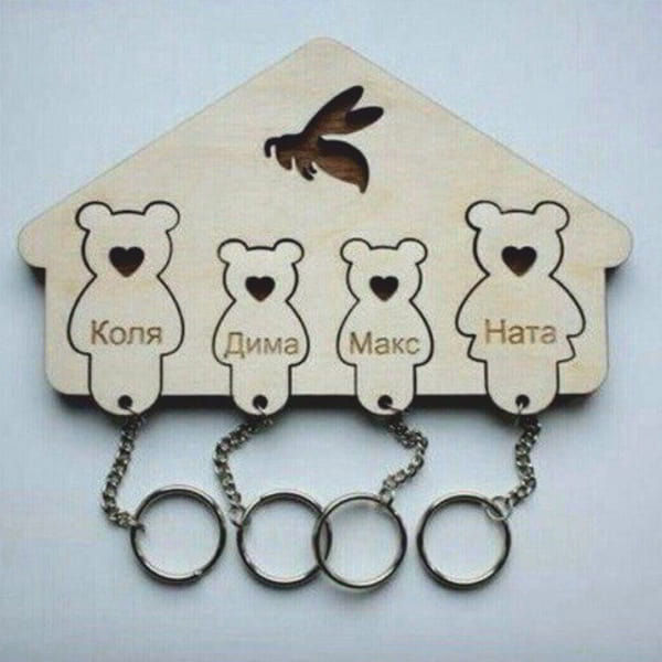 Laser Cut Wooden Bears Key Holder with Keychain Vector File