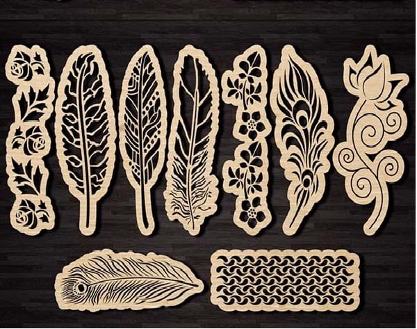 Laser Cut Wooden Bird Feather Bookmark DXF File for Laser Cutting