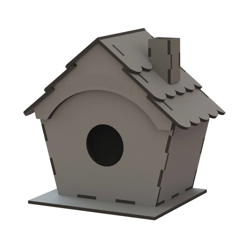 Laser Cut Wooden Birdhouse House with Chimney CDR File