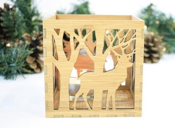 Laser Cut Wooden Box Lamp Deer in the Forest CDR File