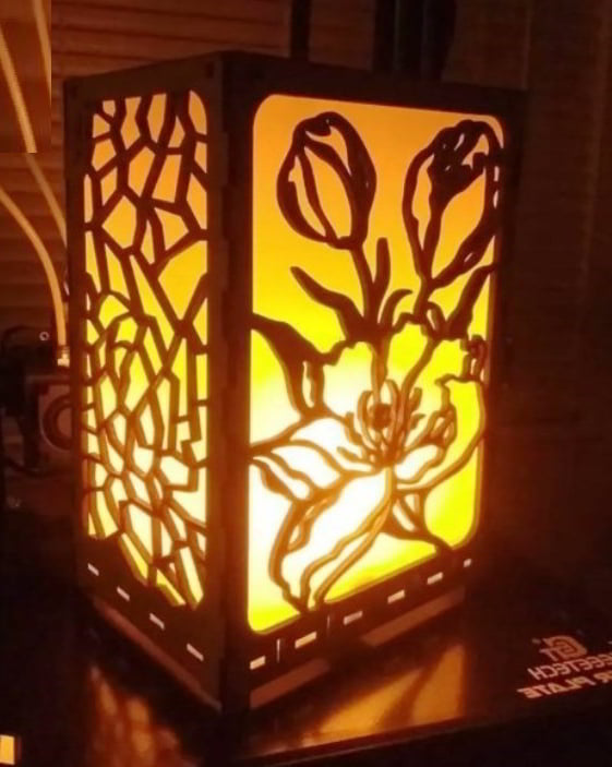 Laser Cut Wooden Box Table Lamp CDR File