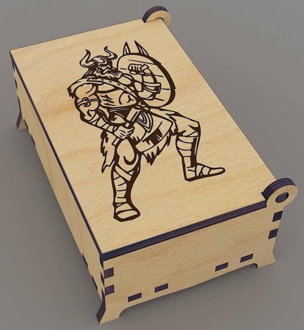 Laser Cut Wooden Box with a Viking under a Trifle Laser Engraving Design CDR File