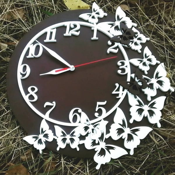 Laser Cut Wooden Butterfly Wall Clock Free DXF and CDR file for Laser Cutting