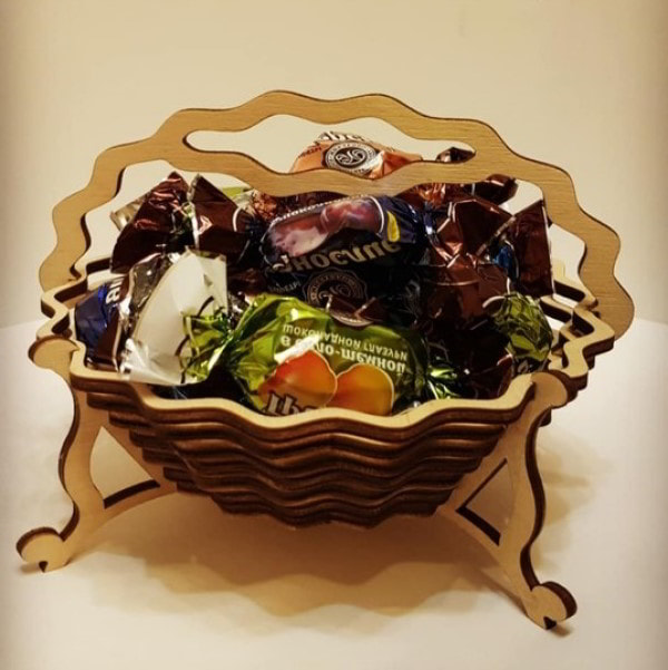 Laser Cut Wooden Candy Basket with Handle CDR File