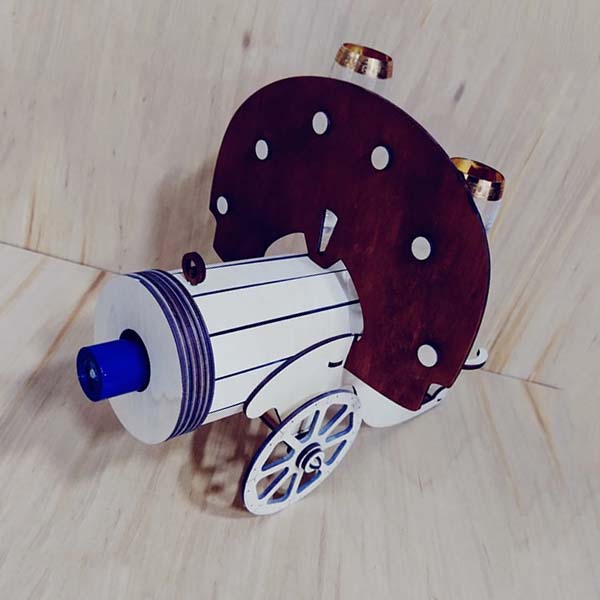 Laser Cut Wooden Cannon Bottle and Glass Holder CDR and DXF File