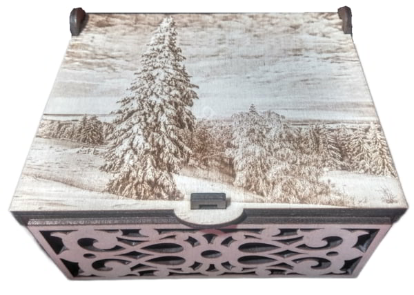 Laser Cut Wooden Casket Storage Box with Winter Engraving Design CDR File