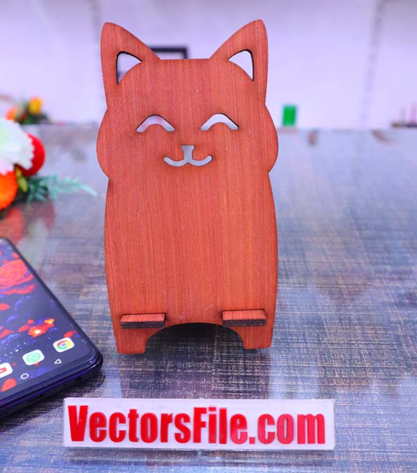 Laser Cut Wooden Cat Mobile Stand Cell Phone Stand Animal Mobile Holder CDR and DXF File