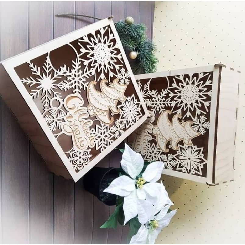 Laser Cut Wooden Christmas Tree Box CDR File