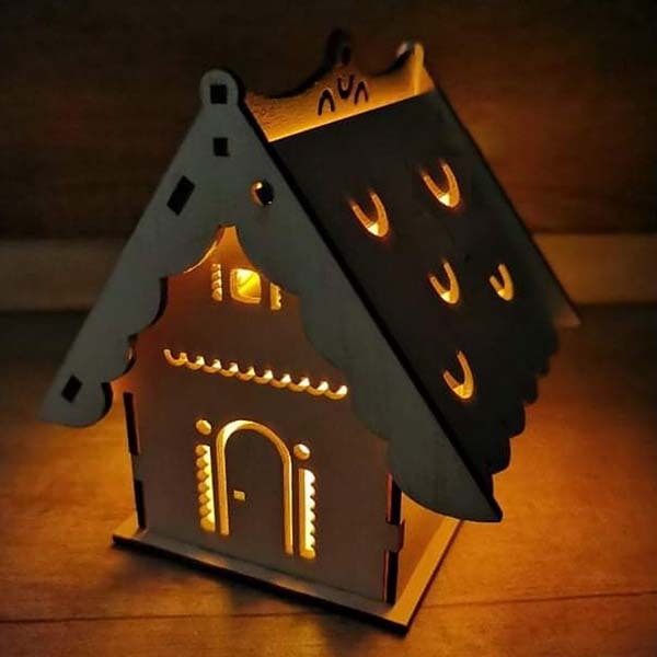 Laser Cut Wooden Christmas Village Mini House House Shape Gift Box SVG and CDR File