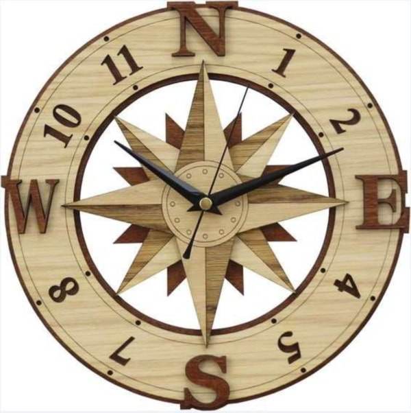 Laser Cut Wooden Compass Wall Clock CDR File
