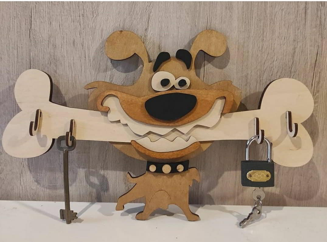 Laser Cut Wooden Dog Key Holder Free Vector