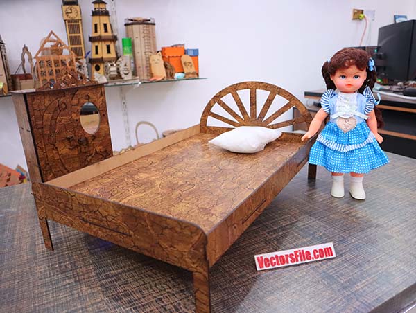 Laser Cut Wooden Doll House Furniture Wooden Doll Bed CDR and DXF File