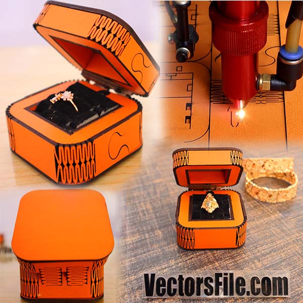 Laser Cut Wooden Engagement Ring Box Wedding Ring Box Vector File
