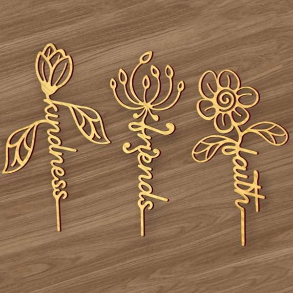 Laser Cut Wooden Flower Cake Topper CDR and DXF Vector File