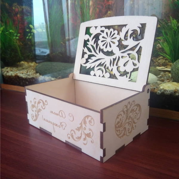 Laser Cut Wooden Flower Pattern Storage Box DXF File