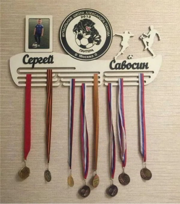 Laser Cut Wooden Football Medal Display Wall Hanger Soccer Medal Organizer Vector File