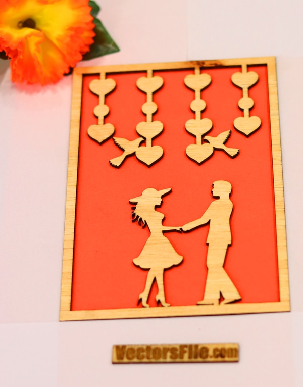 Laser Cut Wooden Gift Card Happy Valentine Day Card Template DXF and CDR File