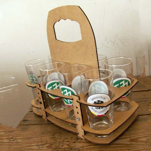 Laser Cut Wooden Glass Holder Carrier Drink Glass Organizer CDR and DXF File
