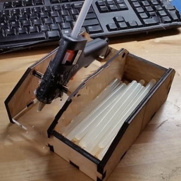 Laser Cut Wooden Glue Gun Organizer with Storage Box Vector File