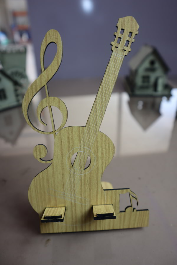 Laser Cut Wooden Guitar Mobile Holder Stand Free CDR and DXF File