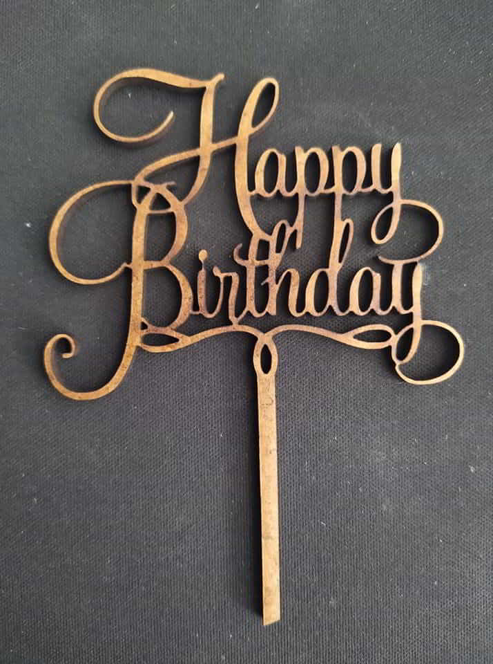 Laser Cut Wooden Happy Birthday Cake Topper Vector File