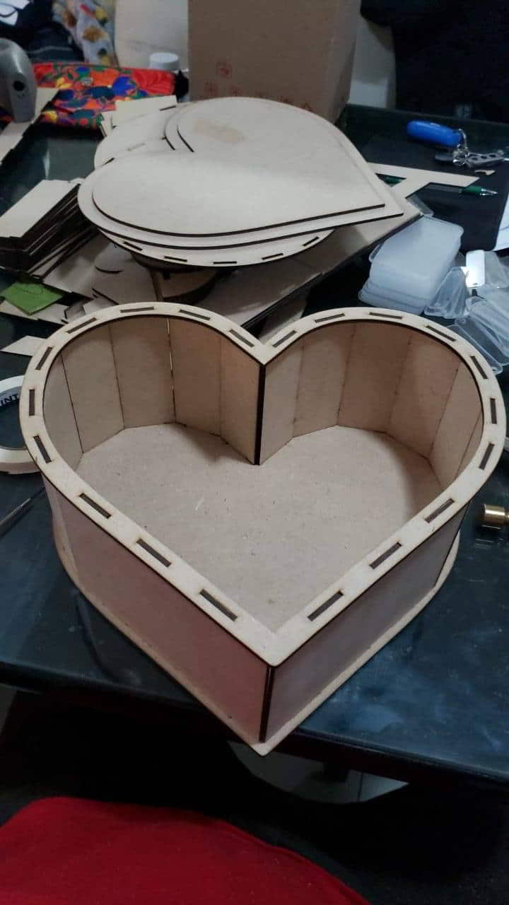 Laser Cut wooden Heart Box 30cm CDR, DXF and PDF File