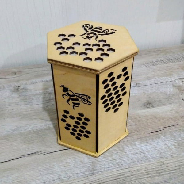 Laser Cut Wooden Honey Box Vector File for Laser Cutting