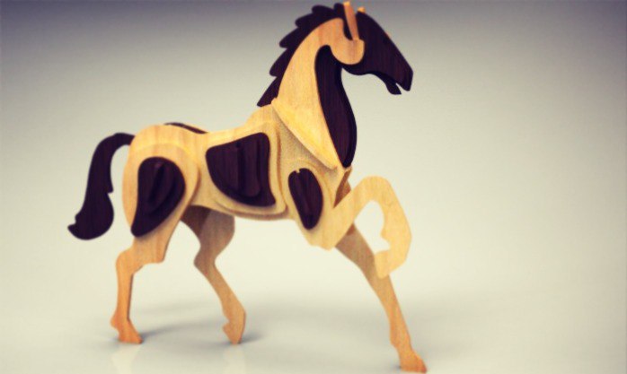 Laser Cut Wooden Horse 3D Puzzle Free CDR Vectors File