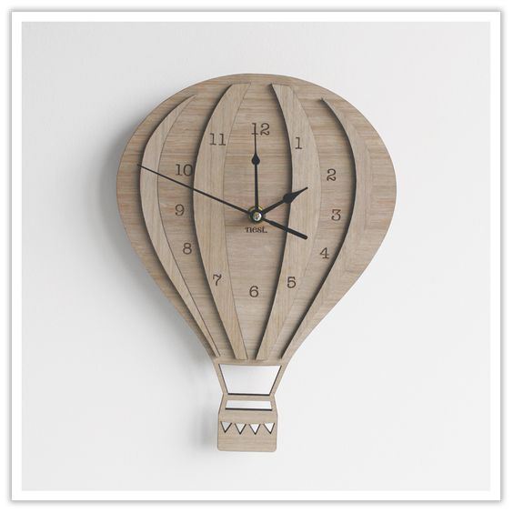 Laser Cut Wooden Hot Air Balloon Wall Clock Vector File