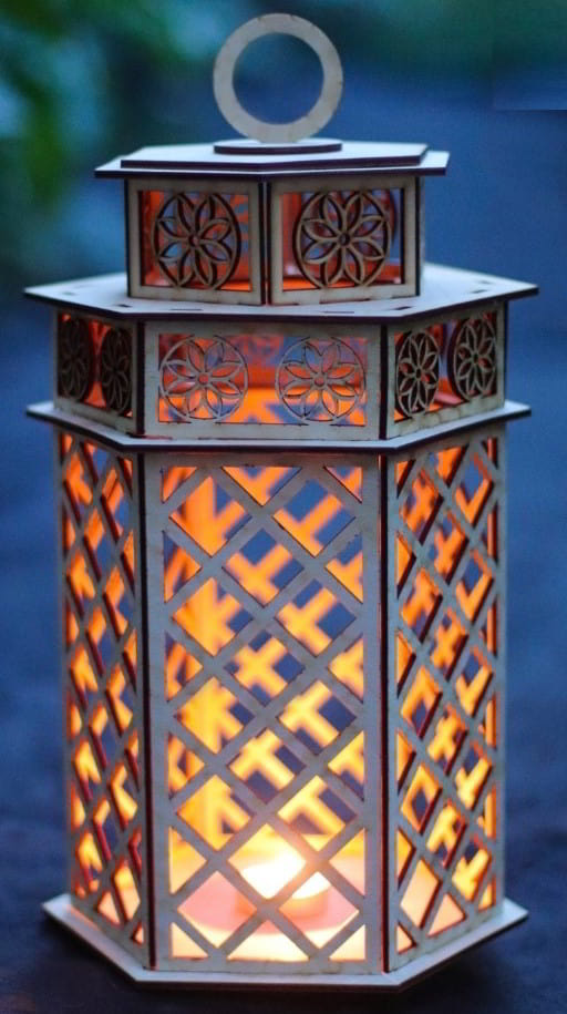 Laser Cut Wooden Lantern Night Light Lamp Vector File