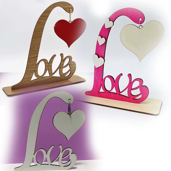 Laser Cut Wooden Love Stand Decoration with Heart Vector File