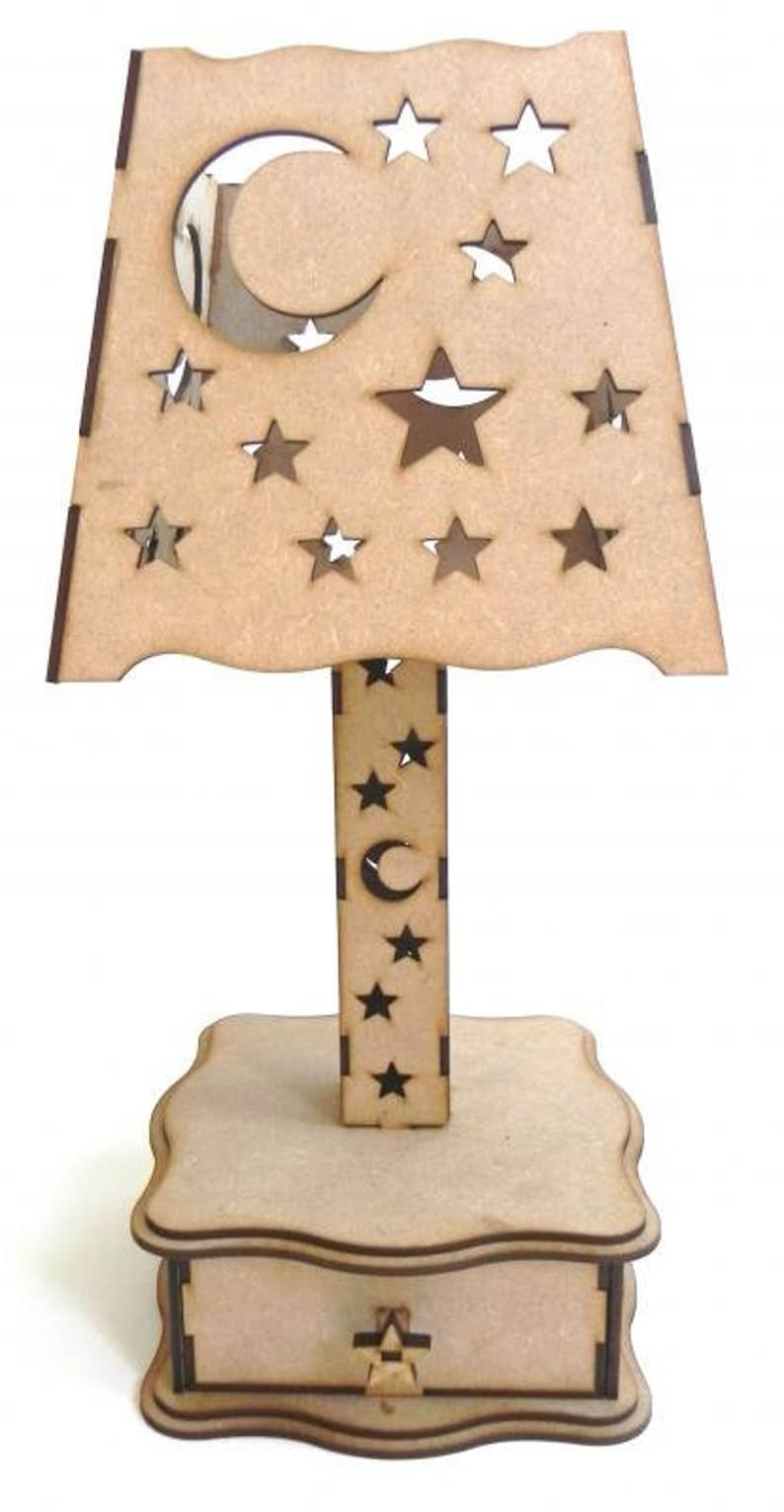 Laser Cut Wooden Moon and Stars Lamp CDR and DXF File
