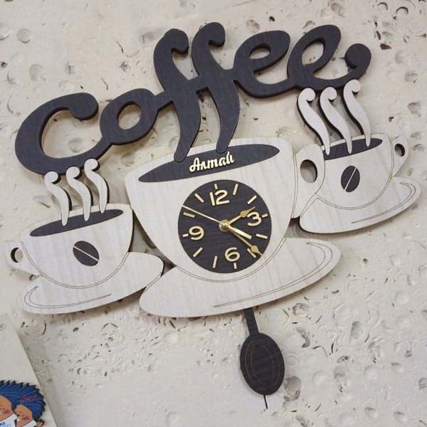 Laser Cut Wooden Multilayer Coffee Wall Clock Design CDR File