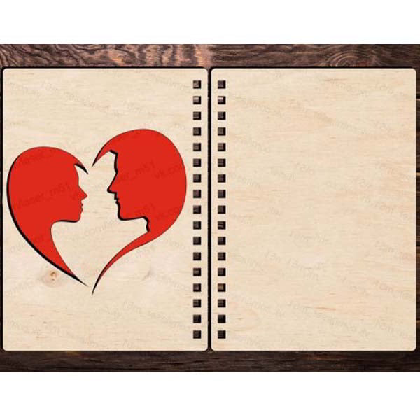 Laser Cut Wooden Notebook Cover with Heart Lovers Couple Vector File